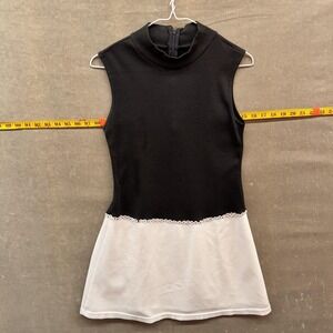 Sleeveless Colorblock Dress Womens Medium Black White Mock Neck A-Line Zip Back
